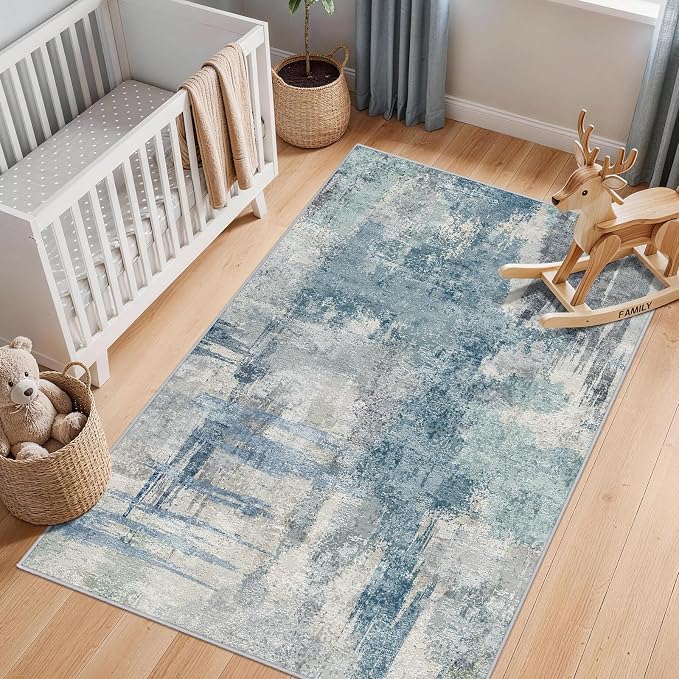 Abstract 3x5 Entryway Area Rugs: Machine Washable Anti-Slip Cozy Rug