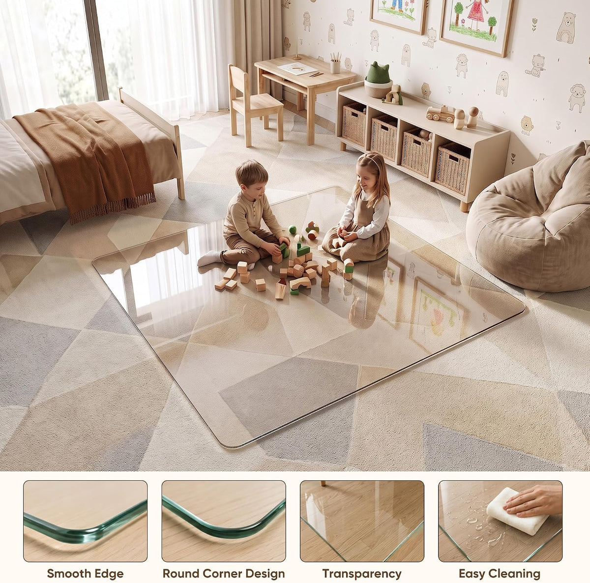 Antok Tempered Glass Chair Mat, 45"x60" Office Chair Mat for Carpet & Hardwood Floors, Heavy Duty 1/5" Desk Chair Mat for Smooth Rolling at Home or Office