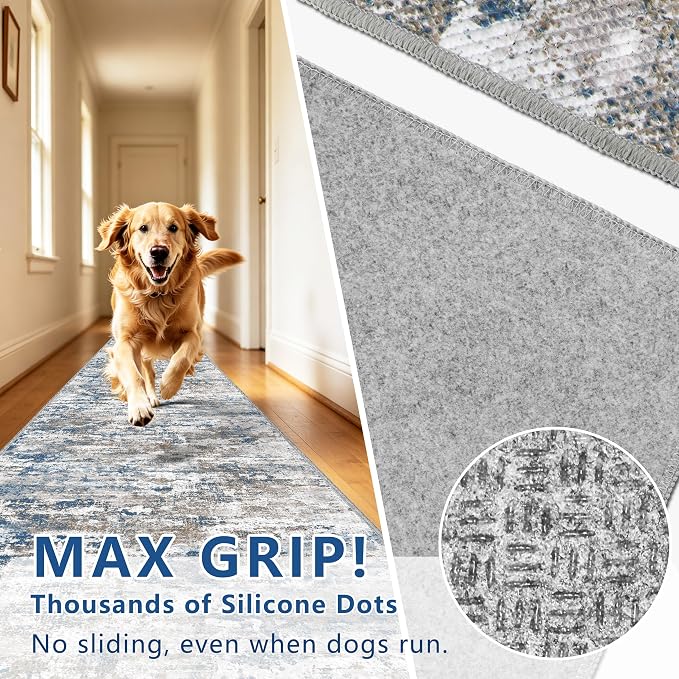 3x5 Area Rug Washable Entryway Rug Non Slip Abstract Tear and Stain Resistance
