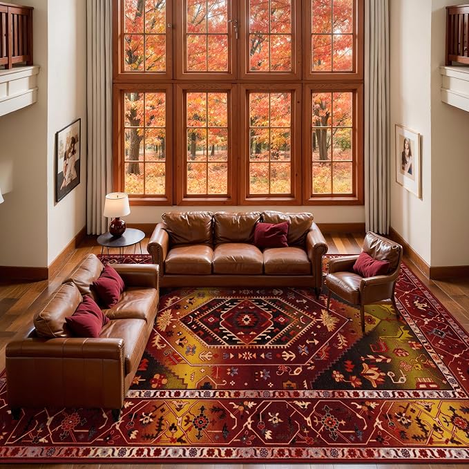 SERISSA 9x12 Area Rugs for Living Room, Large Washable Non-Slip Boho Rug