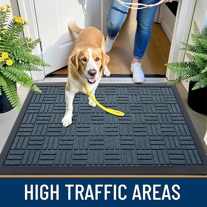 OLANLY Front Door Mat Outside Entrance 47x32, Heavy Duty Sturdy Natural Rubber