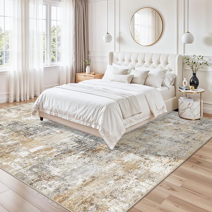 10x10 ft Square Living Room Rug – Washable Modern Abstract Area Rug