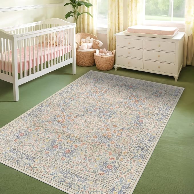 Hazo Haus Vintage Washable Beige Blue Area Rugs