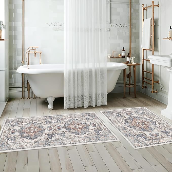 4 Pieces Kitchen Rug Set: Washable Water Resisitant Carpet