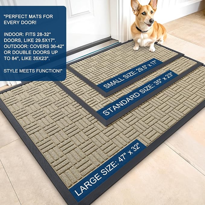 OLANLY Front Door Mat Outside Entrance 29.5x17, Heavy Duty Sturdy Natural
