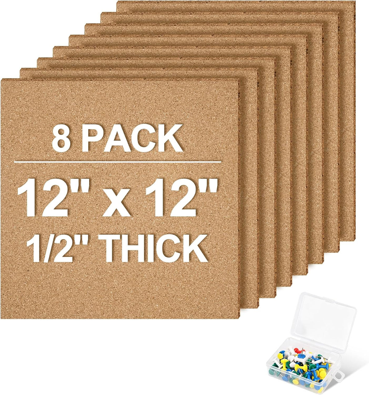 12"x12" Cork Board Tiles, 8 Pack Adhesive Square Bulletin Boards for Walls