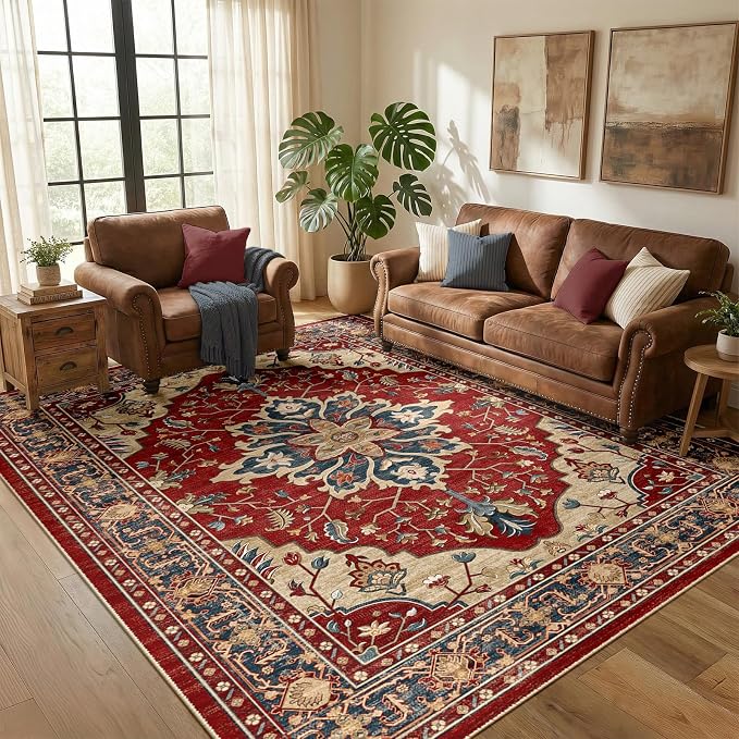 RELEANY Area Rugs 5'x8' Washable Non-Slip, Floral Vintage Distress Medallion