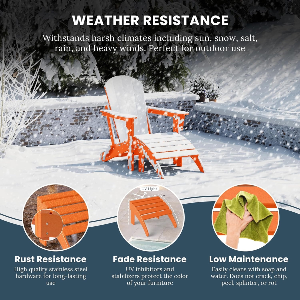 WO Home Furniture HDPE Folding Adirondack Ottoman, Orange