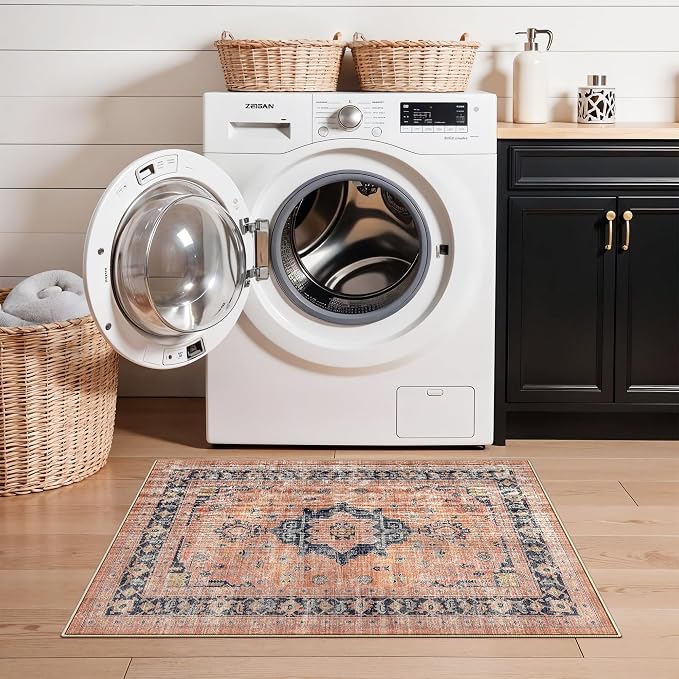 Washable 2x3 Small Area Rug: Vintage Indoor Soft Non Slip Door Mat Stain