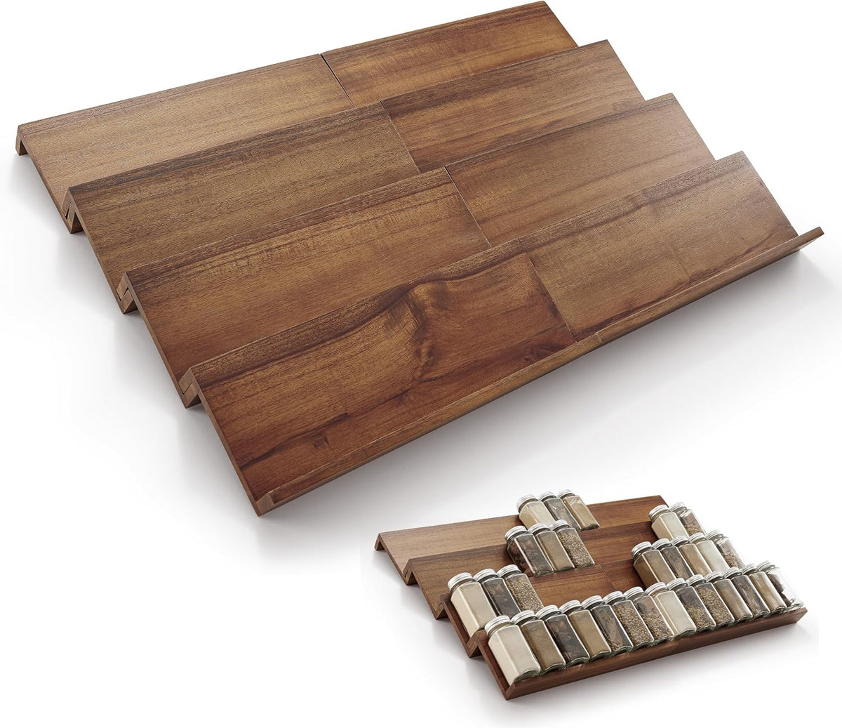 Tinamo Acacia Wooden Spice Rack Organizer for Cabinet, 8 Pcs, Walnut Finish
