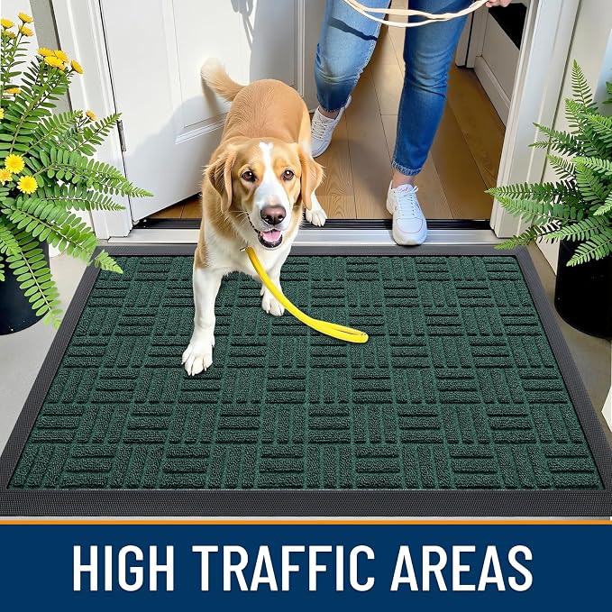OLANLY Front Door Mat Outside Entrance 35x23, Heavy Duty Sturdy Natural Rubber