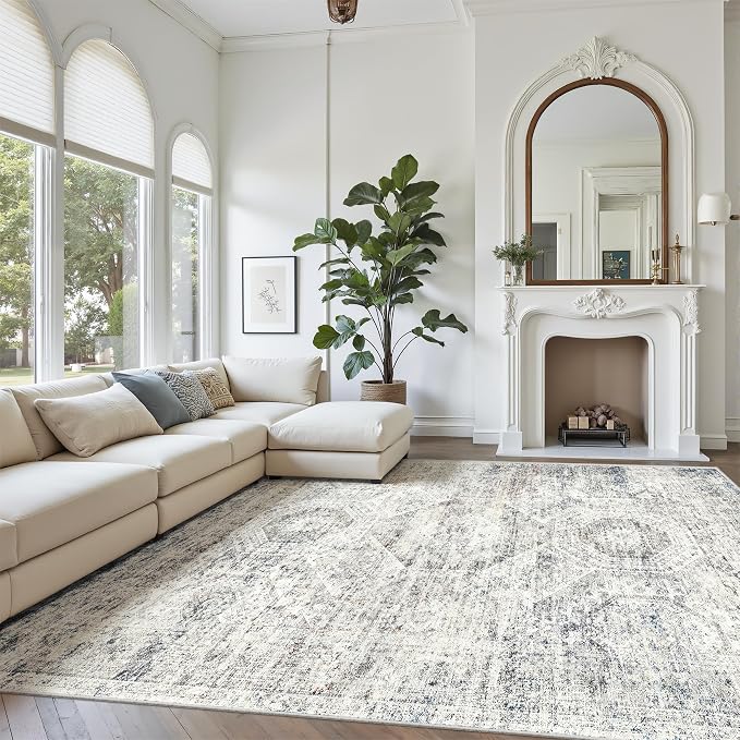 Soalmost 9x12 Area Rugs for Living Room, Non Slip Machine Washable Vintage Rugs