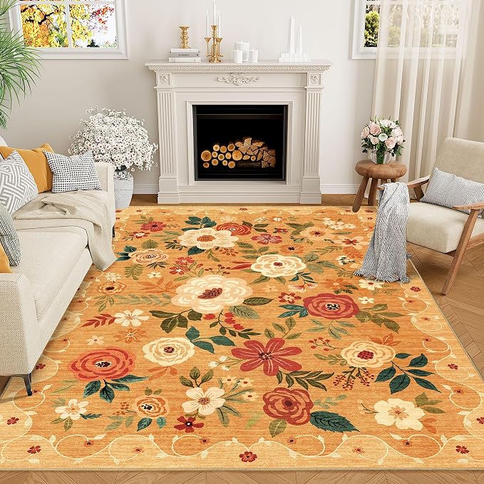 DUKINO 9x12 Area Rug, Floral Rugs