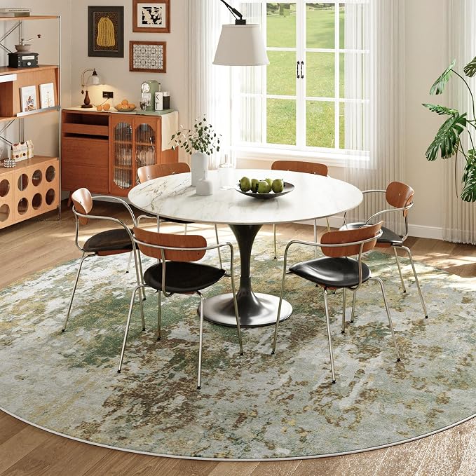 Green Round Rugs 6ft Washable Circle Area Rug