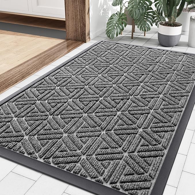 Smiry Front Door Mat Outside Entrance, Heavy Duty Sturdy Natural Rubber Doormat