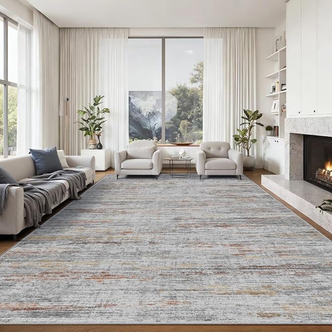 8x10 Area Rugs for Living Room, Modern Abstract Non-Slip Backing Washable Rugs
