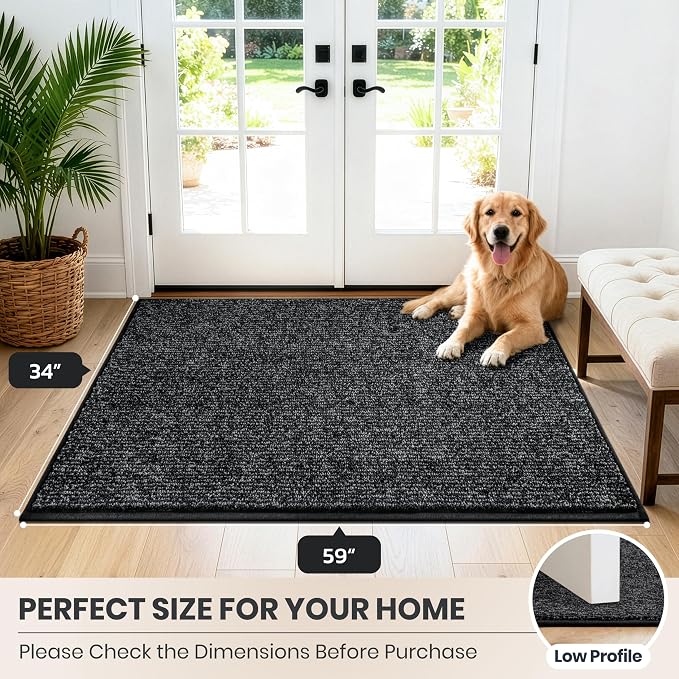 PURRUGS Dirt Trapping Door Mat 34" x 59", Non-Slip Machine Washable Entry Rug