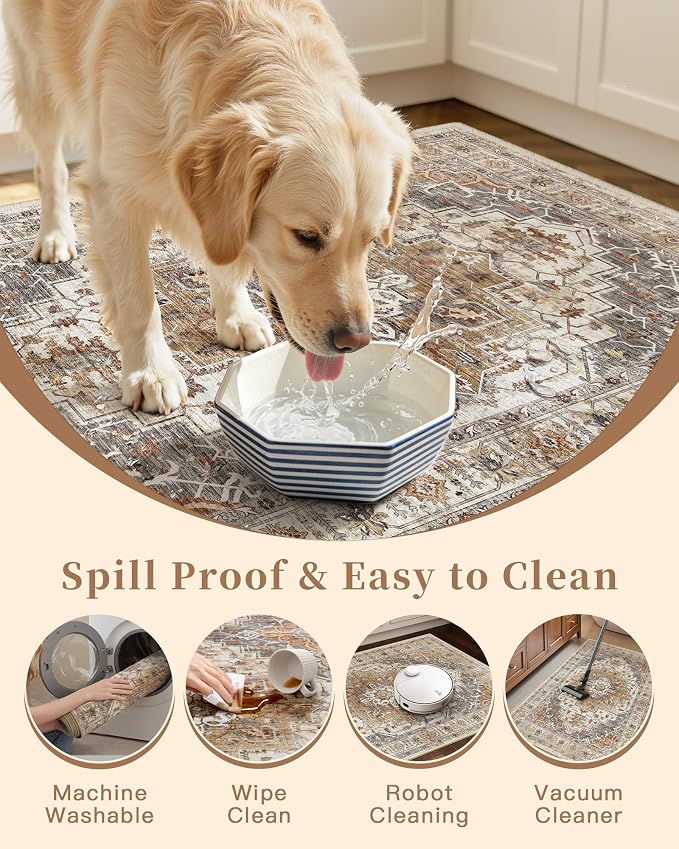 Madane Washable Kitchen Rug Set of 3, Small Area Rug Non-Slip Vintage Entryway