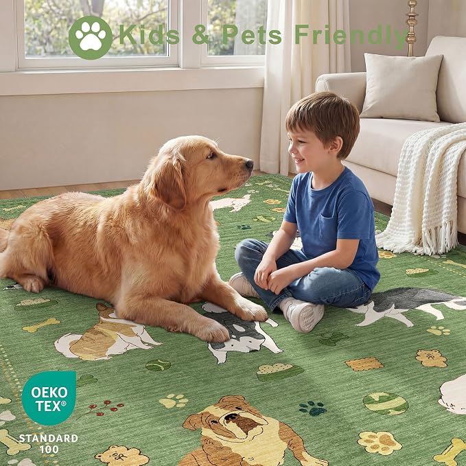 DUKINO 2x4 Runner Rug for Entryway, Animal Dog Print Washable Kitchen Rug