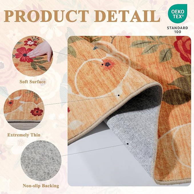 DUKINO 9x12 Area Rug, Floral Rugs