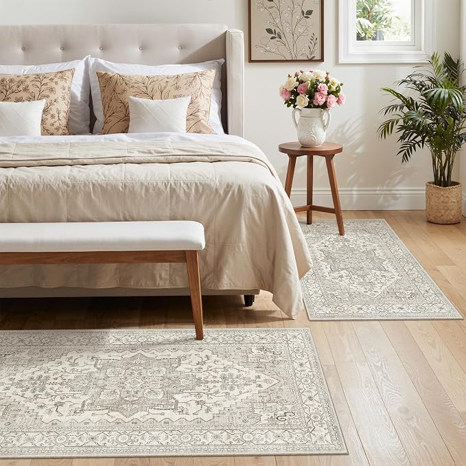 Madane 2-Piece Kitchen Runner Rug Set, Small Area Rug Non-Slip Vintage Door Mat