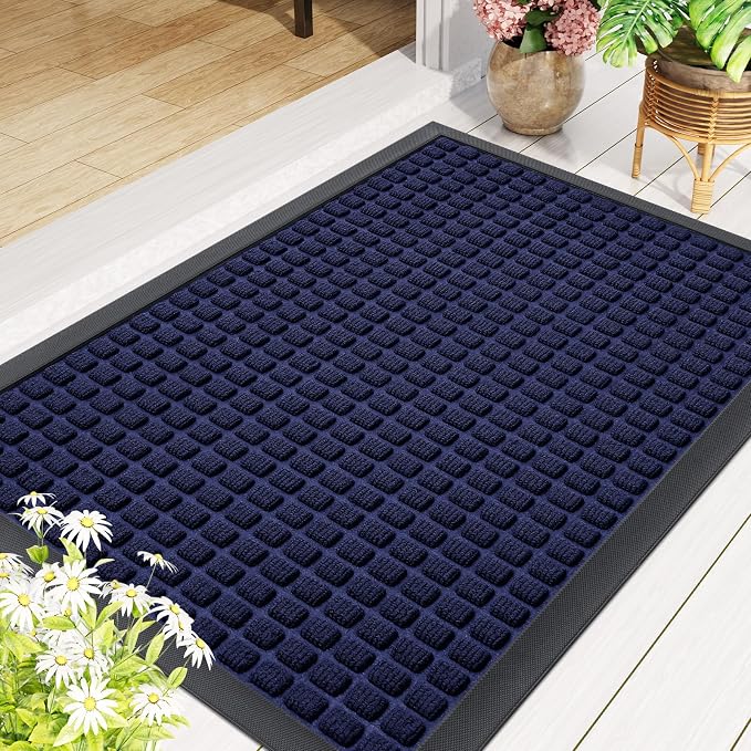 Smiry Front Door Mat Outside Entrance, Heavy Duty Natural Rubber Doormat