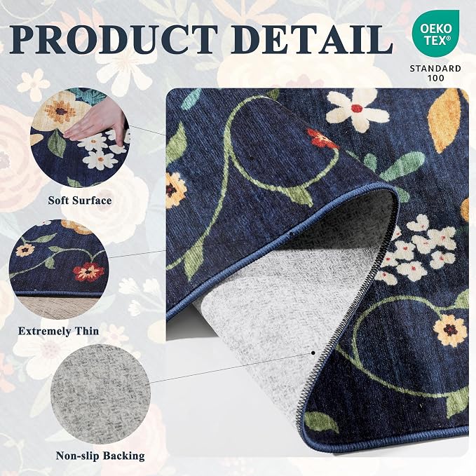DUKINO 9x12 Area Rug, Floral Rugs