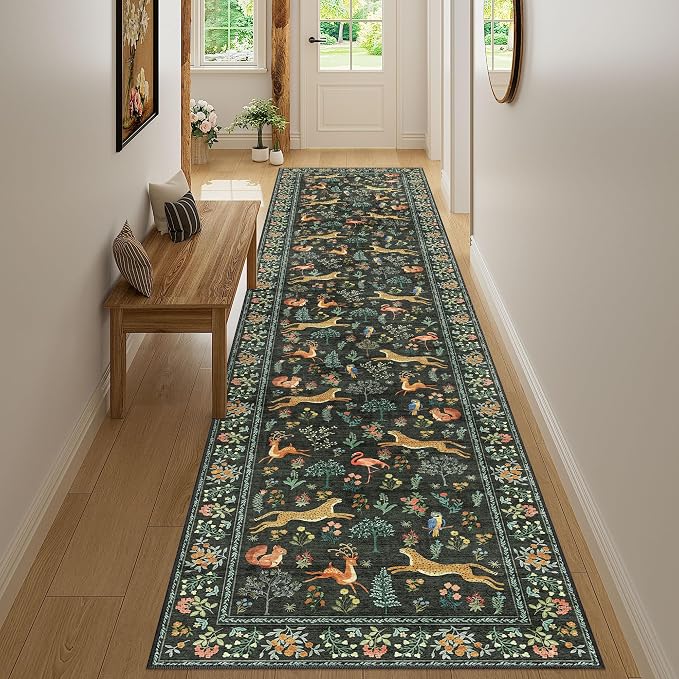 DUKINO 2.6x12 Hallway Runner Rug, Vintage Washable Loog Kitchen Rug