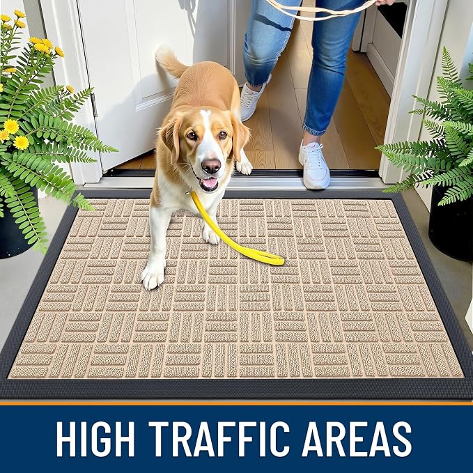 OLANLY Front Door Mat Outside Entrance 47x17, Heavy Duty Sturdy Natural Rubber