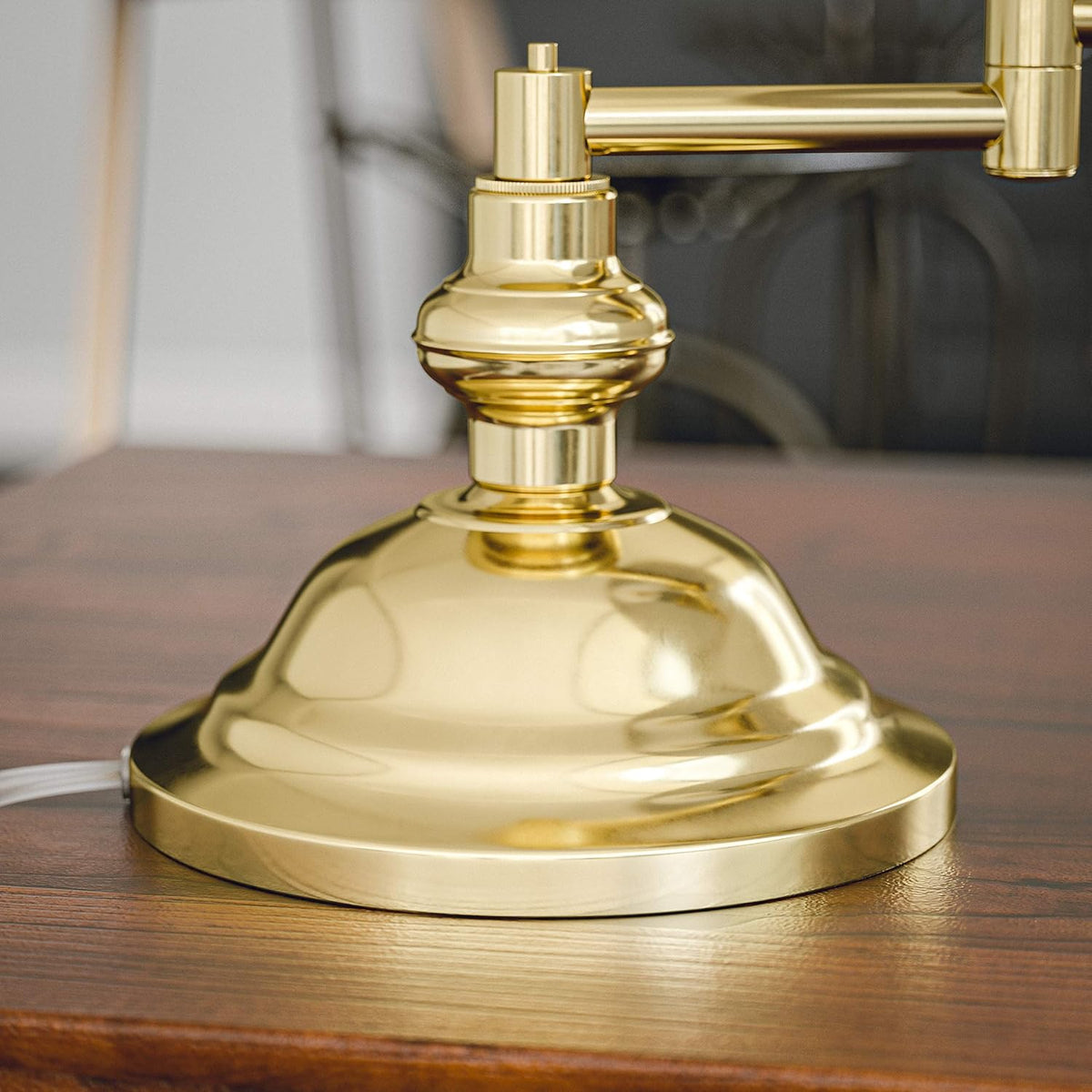 Kenroy Home Classic Swing Arm Swing Arm Desk Lamp with Polished Brass Finish, Classic Style, 16" Height, 16" Width, 12.5" Depth