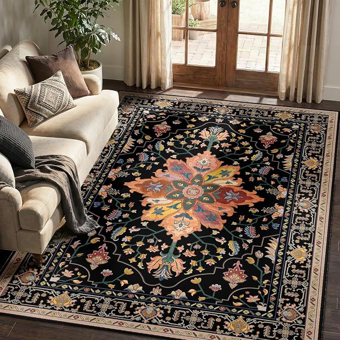 RELEANY Area Rugs 5'x7' Washable Non-Slip, Floral Vintage Distress Medallion