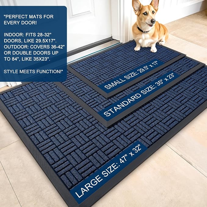 OLANLY Front Door Mat Outside Entrance 47x32, Heavy Duty Sturdy Natural Rubber