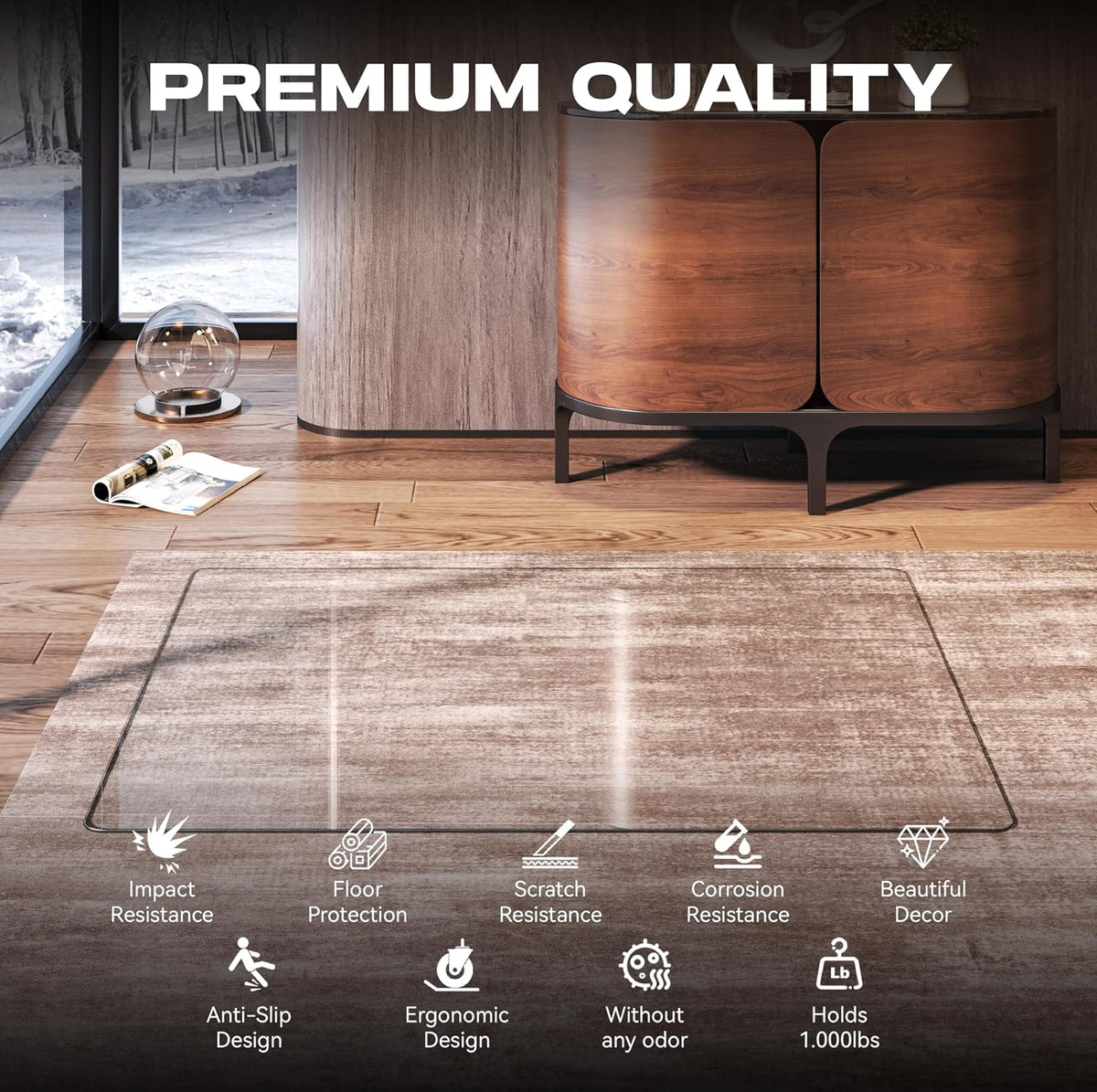 Tempered Glass Office Chair Mat, 48" x 30" Heavy Duty Chair Mat for Carpet, 1,000lb, Glides Smoothly, Polished Edge, Transparent, Easy Clean, Protector Mats for Hardwood Floors Carpet