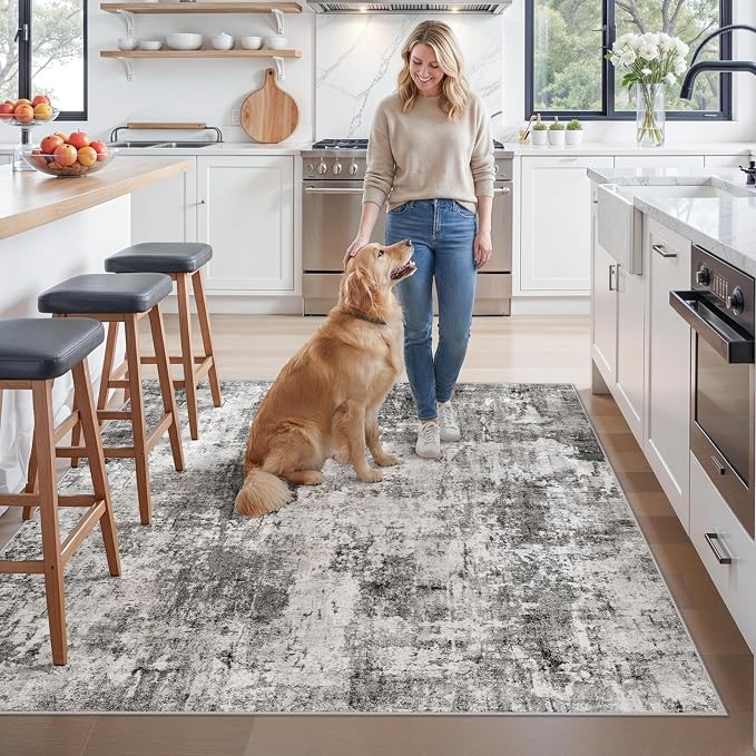 ZHXXUJ Washable 6x6 Square Area Rug – Non Slip Modern Abstract