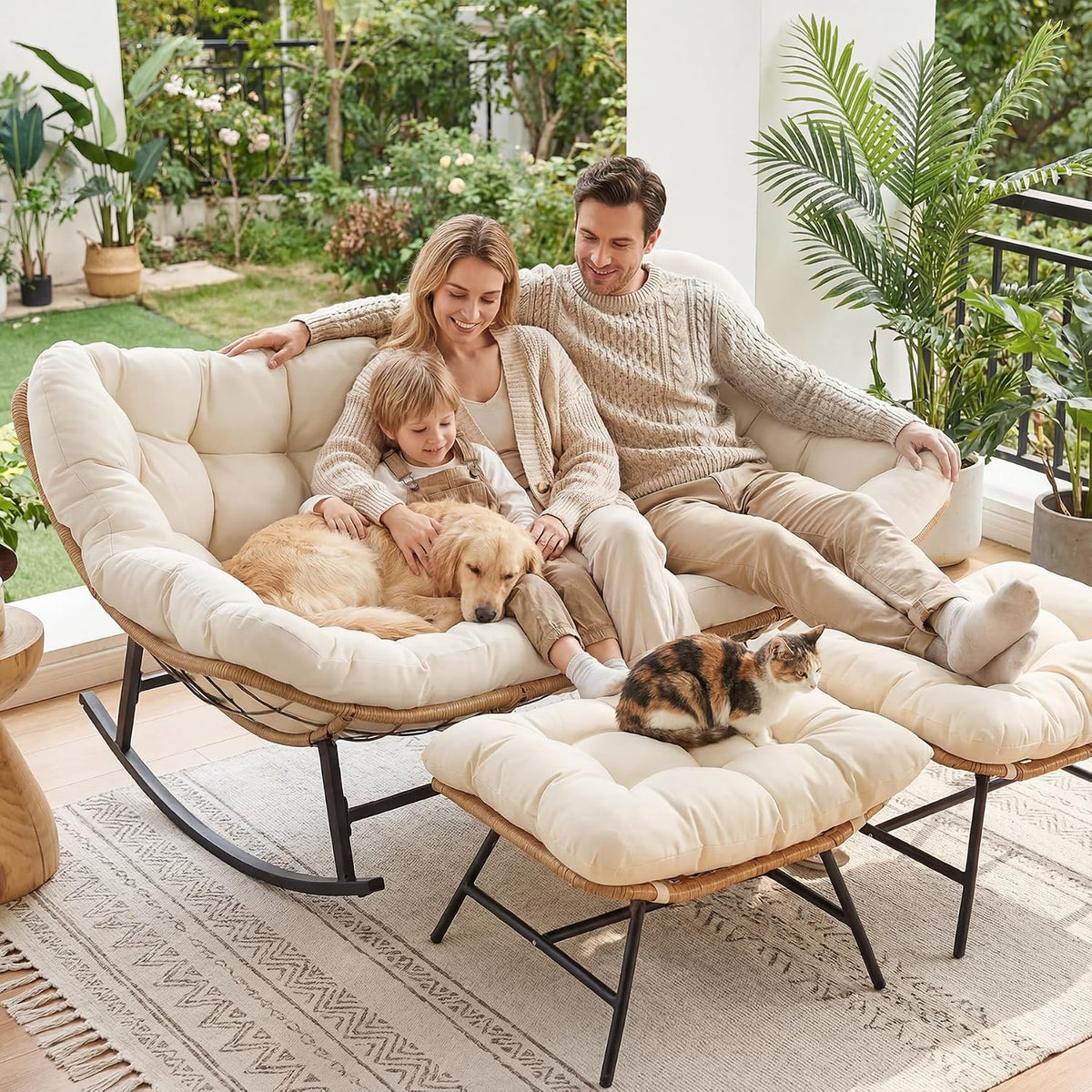 RADIATA Double Egg Rocking Chair with Ottomans, Papasan Lounger Chairs