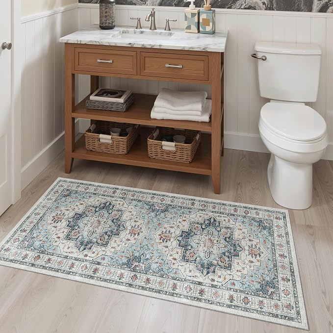 Madane Washable Area Rug 2x4, Small Entryway Rug Non-Slip Vintage Door Mat