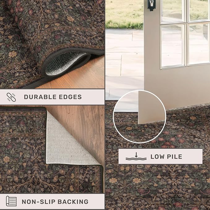Hazo Haus Dark Brown Boho Washable 3x12 Extra Long Runner Rug