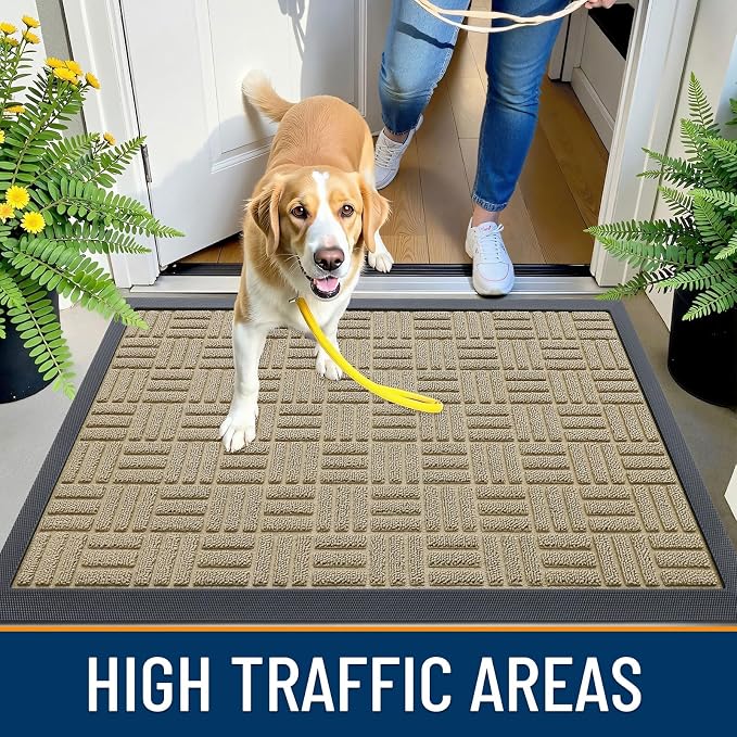 OLANLY Front Door Mat Outside Entrance 29.5x17, Heavy Duty Sturdy Natural