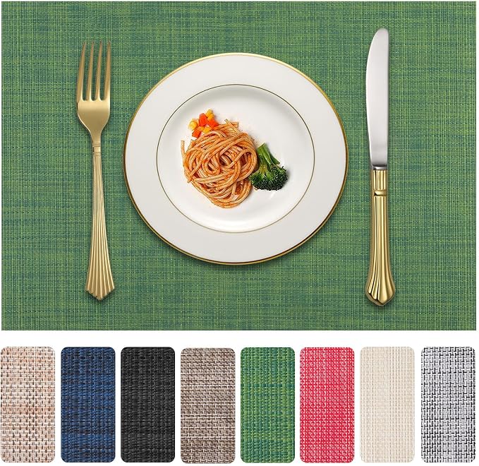 Vinyl Placemats Set of 4, PVC Woven Washable Non-Slip Table Mats, Heat
