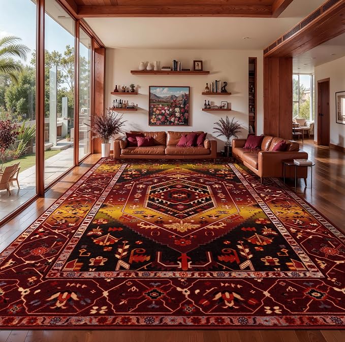 SERISSA 9x12 Area Rugs for Living Room, Large Washable Non-Slip Boho Rug