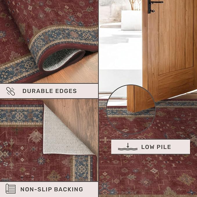 5x7 Boho Dark Red Rug for Living Room