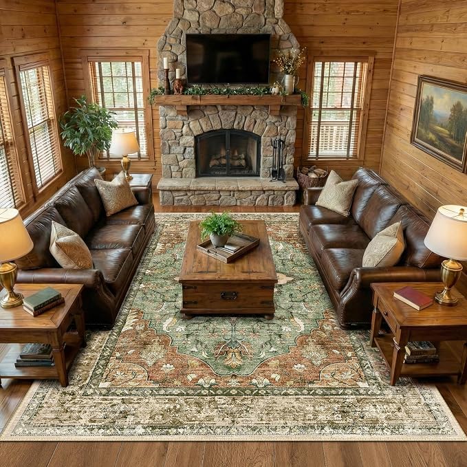 RELEANY Area Rugs Large 10'x12' Washable Non-Slip, Floral Vintage Distress