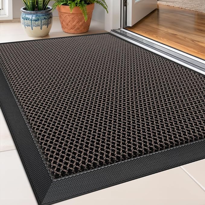 Front Door Mat, Heavy Duty Non-Slip Rubber Dirt Trapper, Quick-Dry Low-Profile