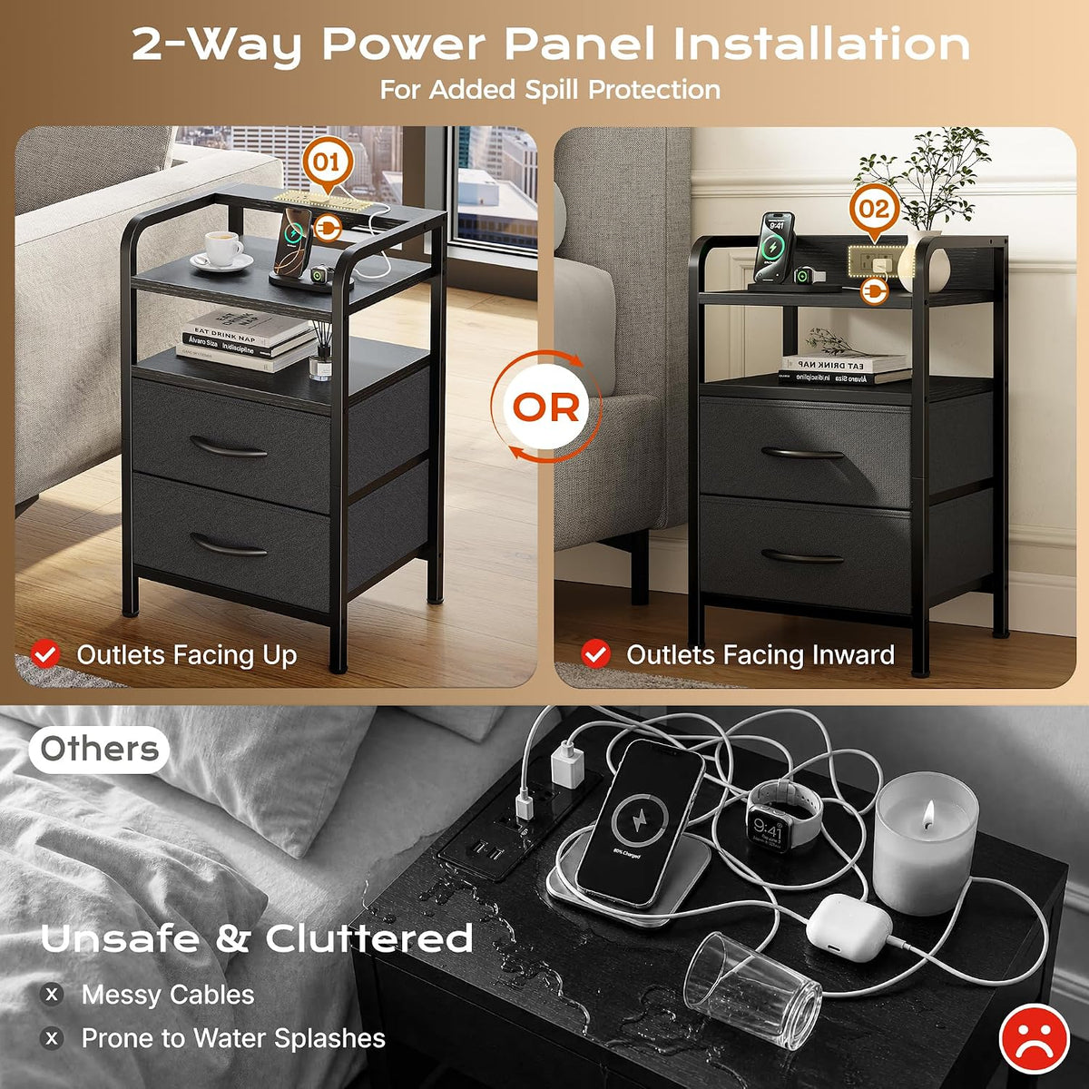 Huuger Nightstands Set of 2, Night Stand, Charging Station, USB-C Ports