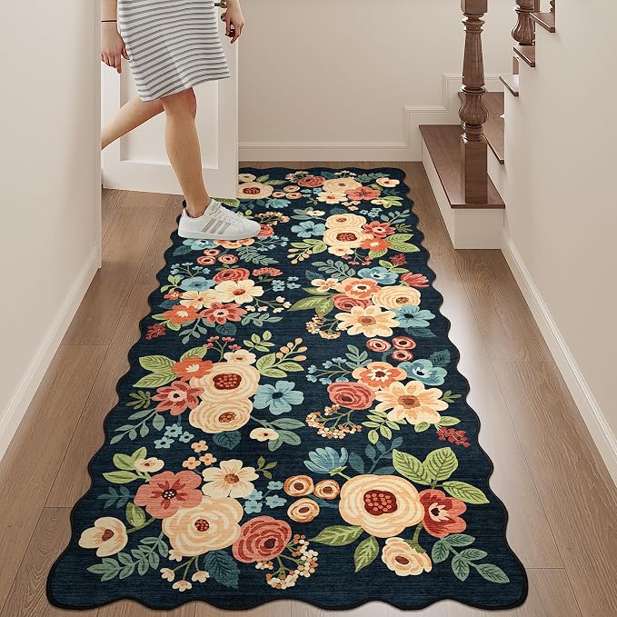 DUKINO 2x5 Washable Runner Rugs, Non Slip Floral Print Entryway Rug
