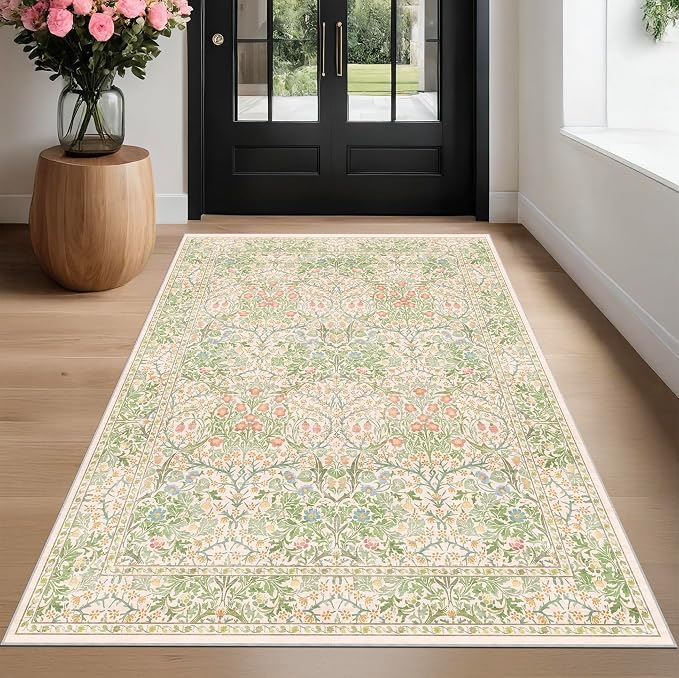 Hazo Haus Beige Green Bedroom Rug 5x7 Area Rug