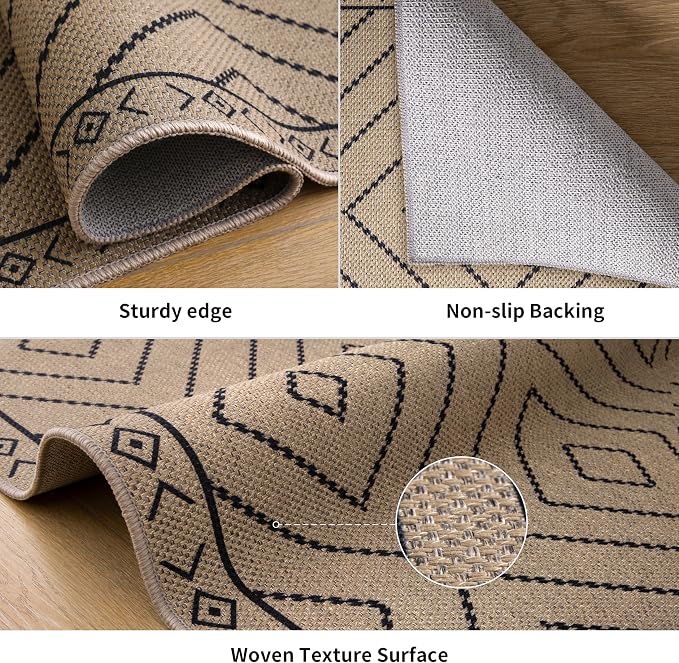 Tangsoo Easy Jute Rug 2x3 Outdoor Rug, Washable Non-Slip Rug