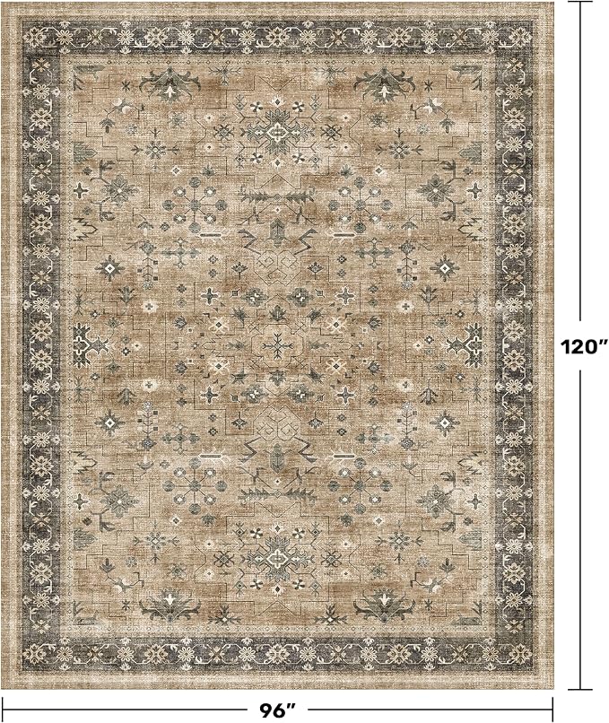 Taupe and Sage 8x10 Living Room Rug, Oriental Large Area Rug