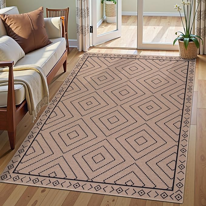 Tangsoo Easy Jute Rug 3x5 for Entryway, Geometric Non-Slip Washable Indoor
