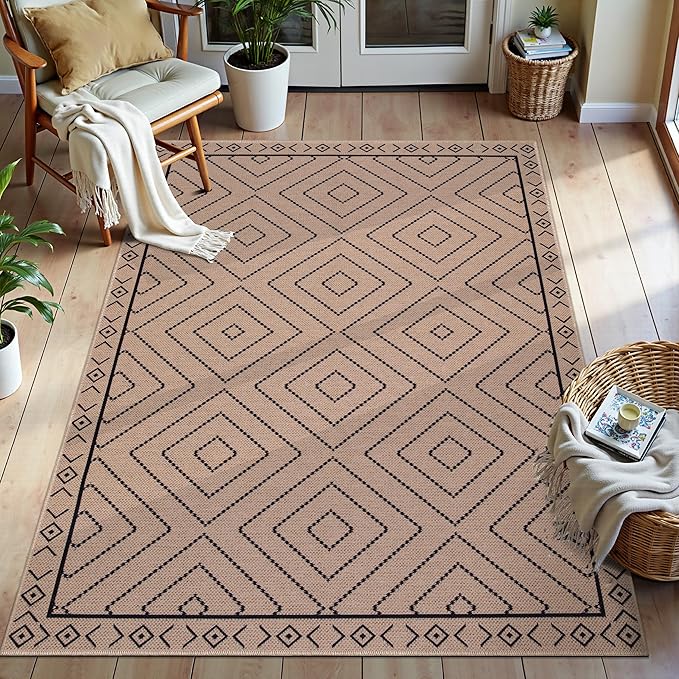 Tangsoo Easy Jute Rug 3x5 for Entryway, Geometric Non-Slip Washable Indoor